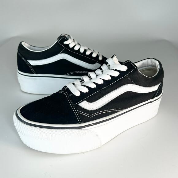 Vans Old Skool Canvas StackForm Platform Low Top Sneakers Shoes Black Women 7.5 - Picture 1 of 13